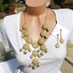 Boho Necklace Tan Khaki Statement Stunner Earrings